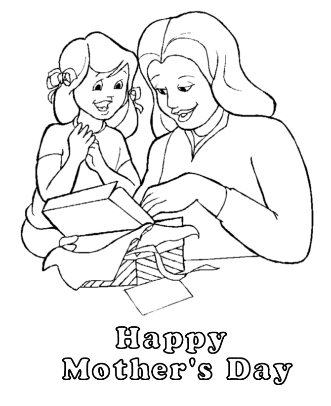Online coloring book: Coloring page daughter gives a gift to mom